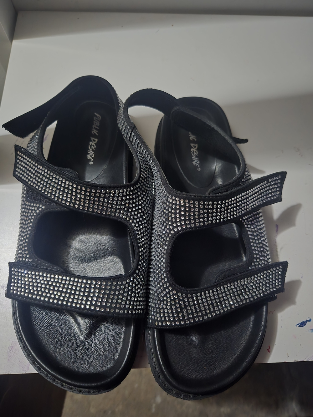 Public Desire Black Crystal Strap Sandals